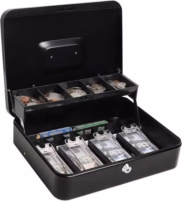 KORVIXA Lockable Metal Cash Box in Black – 1