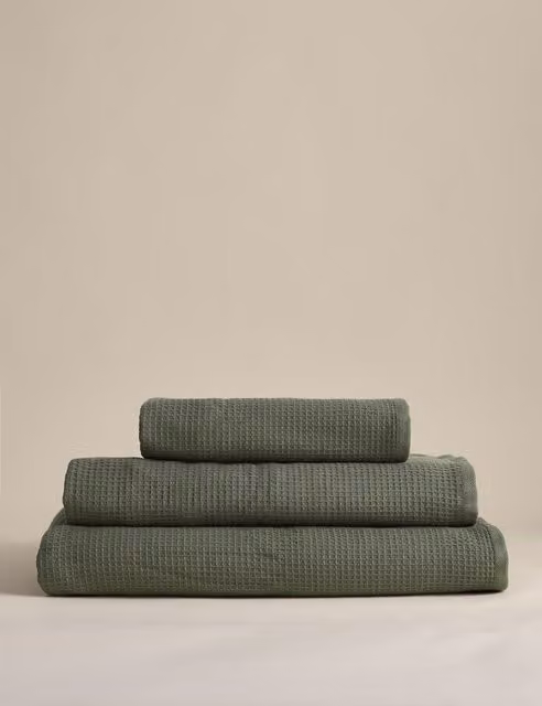 M&S Pure Cotton Reverse Waffle and Terry Towel in Khaki