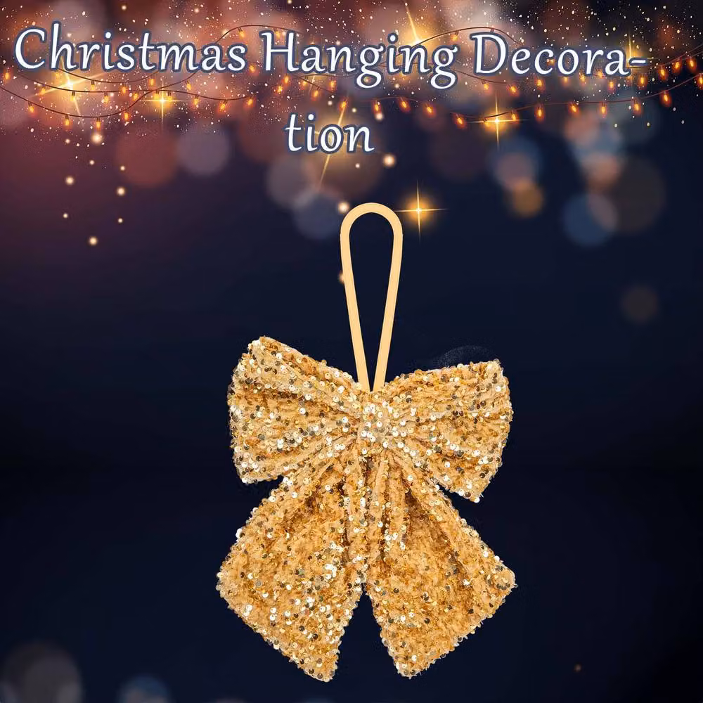 VFM e-Store Gold Sequins Bow Hanging Decoration, W: 30 cm, H: 22 cm – 2