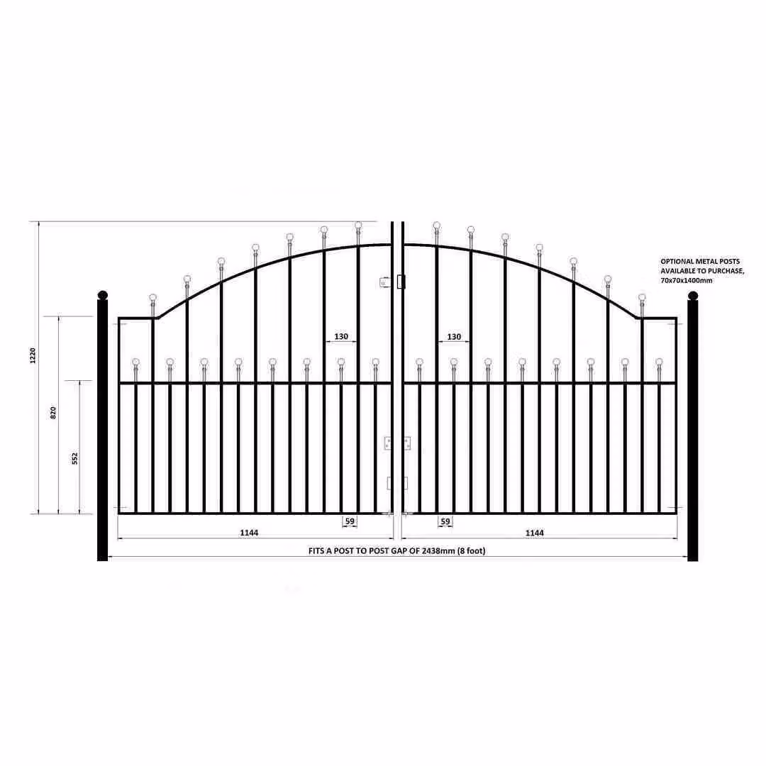 Burbage Iron Craft Manor Ball Top Arched Double Driveway Gate in Black, W: 243.8 cm, H: 122.0 cm – 2