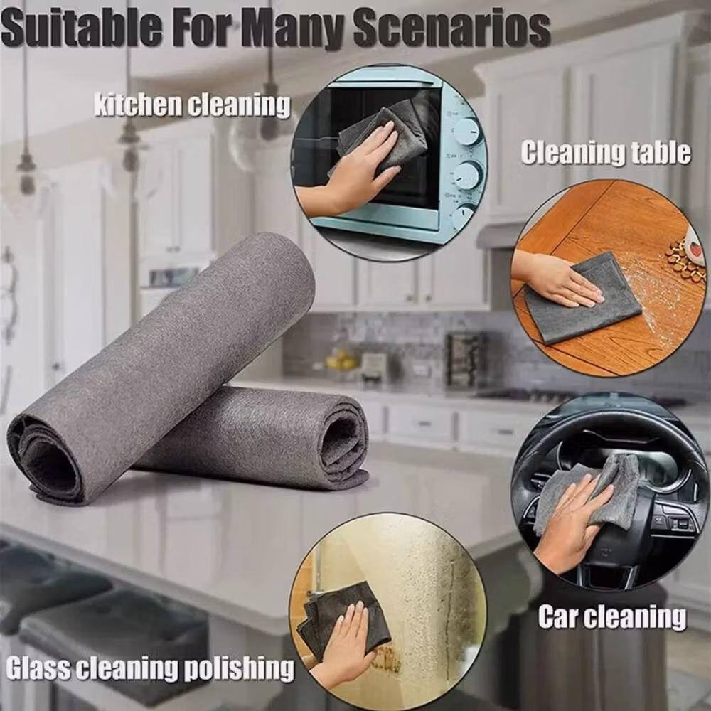 VOGREX 5-Piece Highly Absorbent Microfibre Glass Cleaning and Dish Cloths in Grey – 2