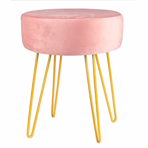 Harbour Housewares Pink Velvet Round Footstool with Gold Legs, H41 x D45 cm
