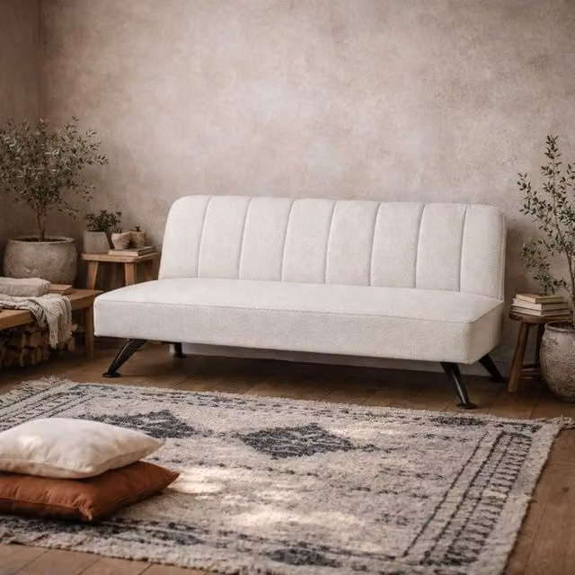Wyld Haus Malahide Single Sofa Bed in Ivory Boucle with Black Metal Legs