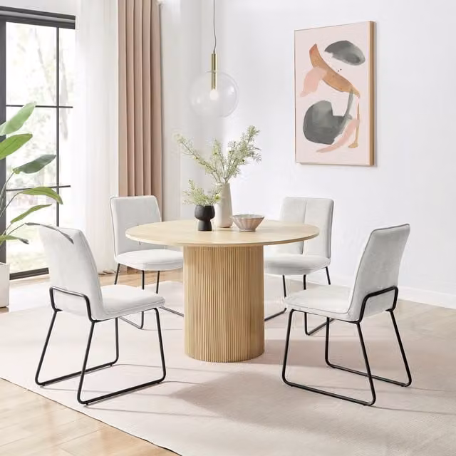FurnitureboxUK Penrose Round Dining Table and 4 Halle Chairs Set in Beige and Black, Diameter: 120 cm
