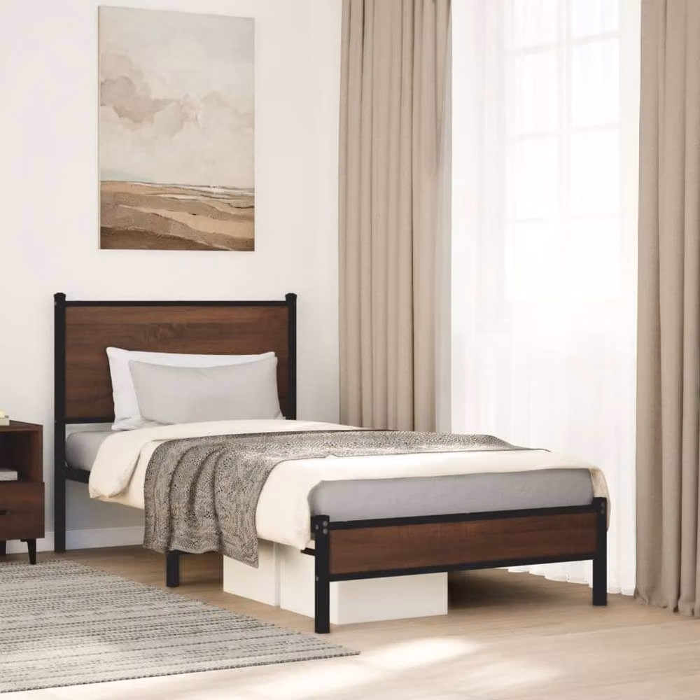 Berkfield Home Metal Bed Frame in Brown Oak, W: 80 cm, L: 200 cm – 2