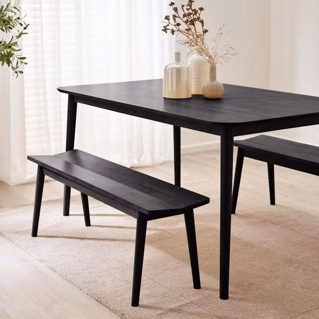 FurnitureboxUK Lynton Mid-Century Solid Rubberwood Large Dining Bench in Black