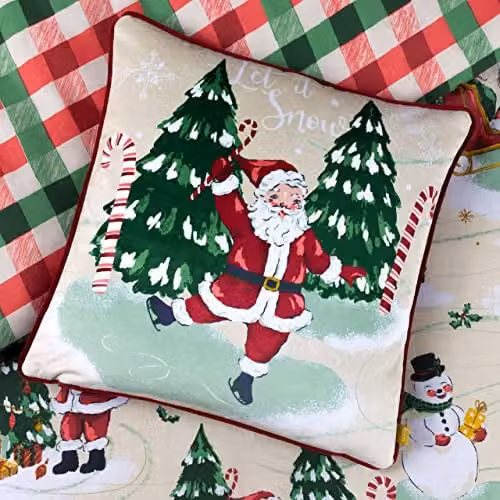 Riva Home Jolly Santa Festive Printed Velvet Cushion, Multicolour, W/D/H: 43 x 43 x 43 cm – 3