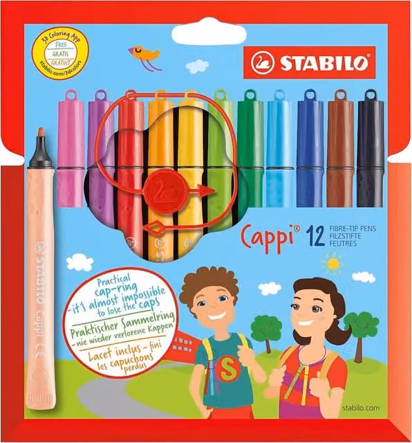 STABILO Cappi Fibre-Tip Pens in Multicolour, 12 Pack