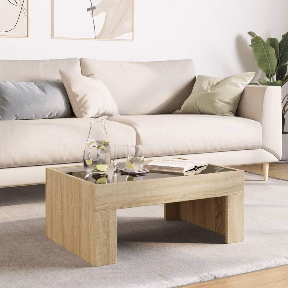 Berkfield Home Infinity LED Coffee Table in Sonoma Oak Brown, W: 70 cm, D: 50 cm, H: 30 cm – 1