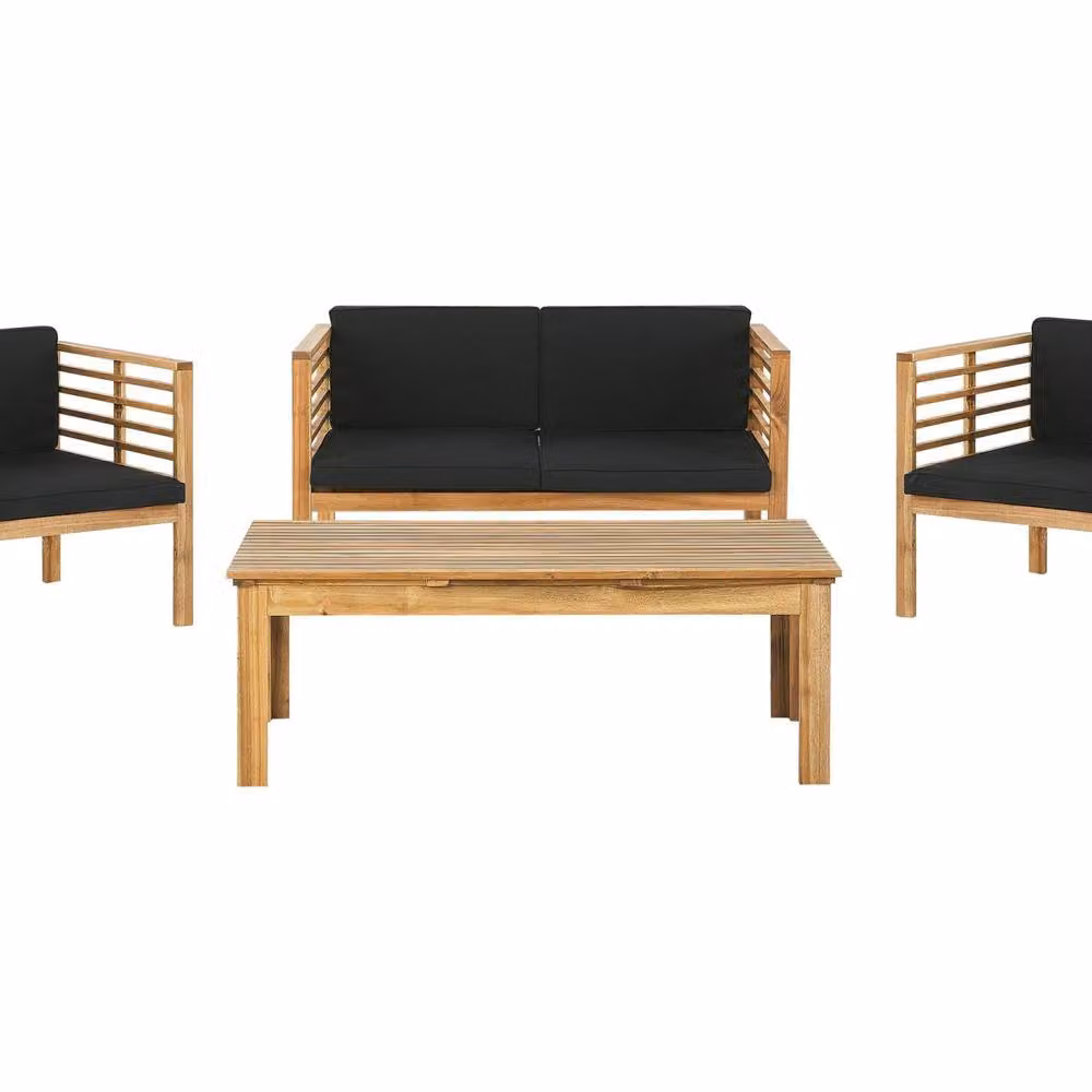 Wyld and Coco 4-Seater Acacia Wood Garden Conversation Set with Coffee Table and Cushions, Brown – 2