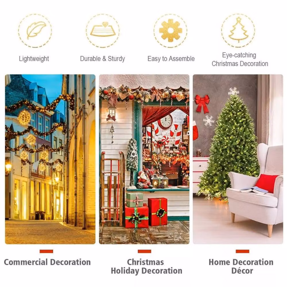 Costway 5ft Pre-Lit Artificial Christmas Tree in Green with 450 LED Lights and 8 Lighting Modes – 5