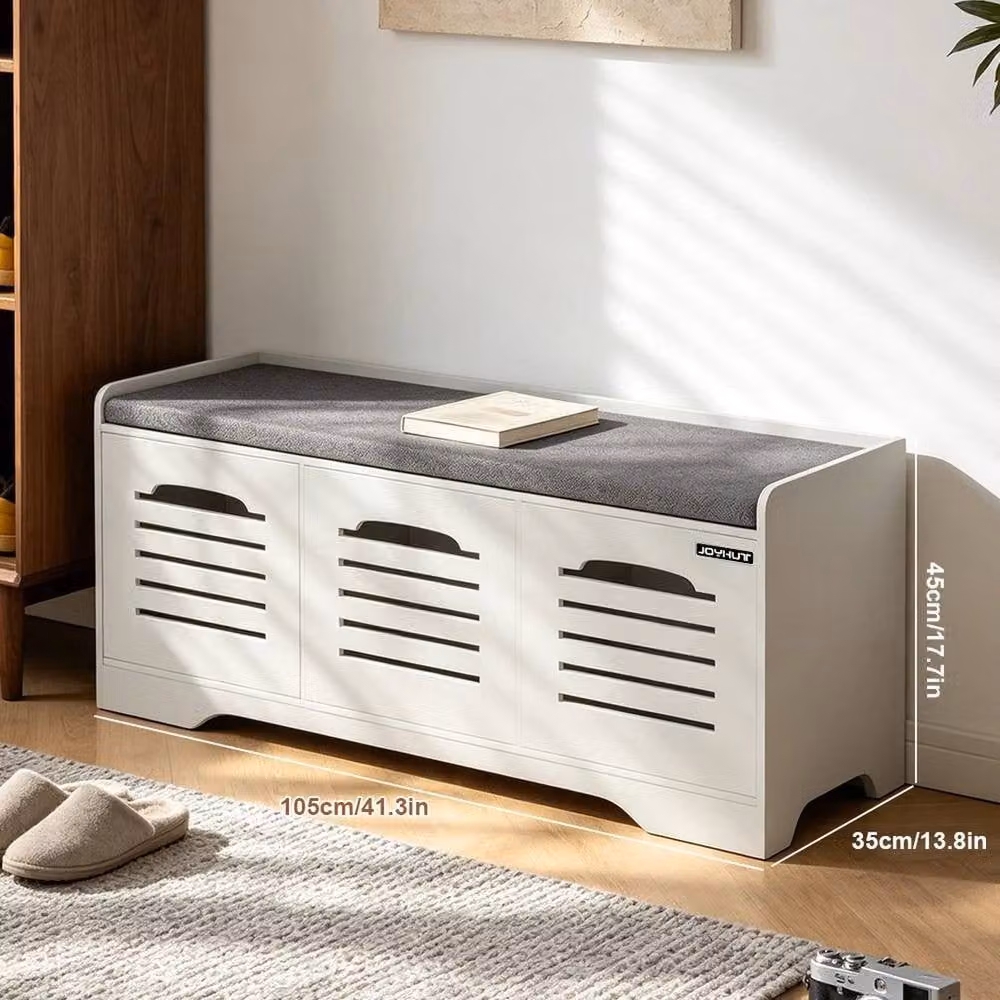 EONLION 3 Door Shoe Bench and Storage Cabinet Organiser in White, Width: 100 cm – 2