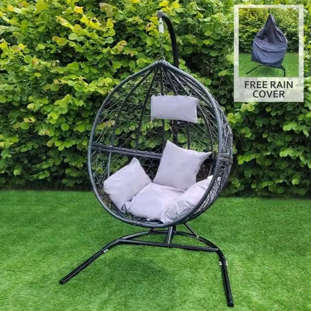 Jardi Black Polyrattan Egg Lounge Chair with Cushions and Weather Cover