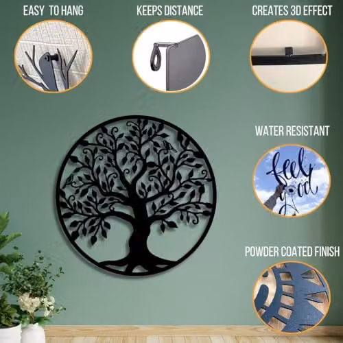 Decortie Tree of Life with Birds Metal Wall Decor, Black, 60 x 60 cm – 5