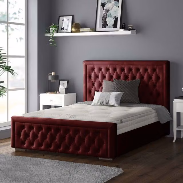 IH Design Chesterfield Upholstered Single Bed Frame in Red Velvet