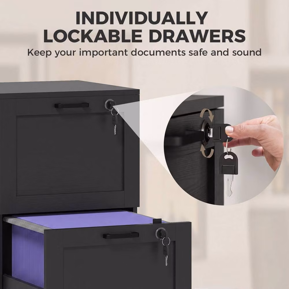 HOMCOM Lockable 2-Drawer Filing Cabinet for A4 and Letter Documents, Black – 5