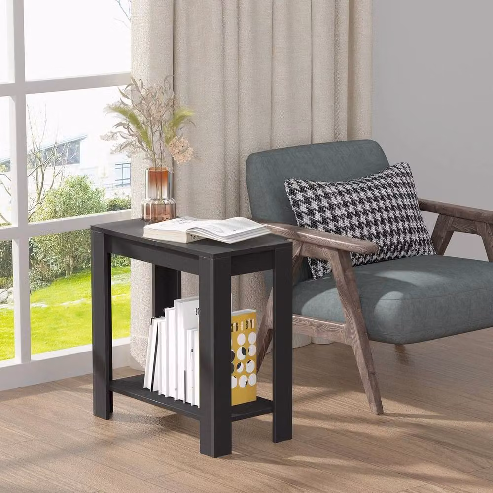 KORVIXA 2-Tier Modern Square End Table in Black, W/D/H: 100 x 100 x 60.45 cm – 3