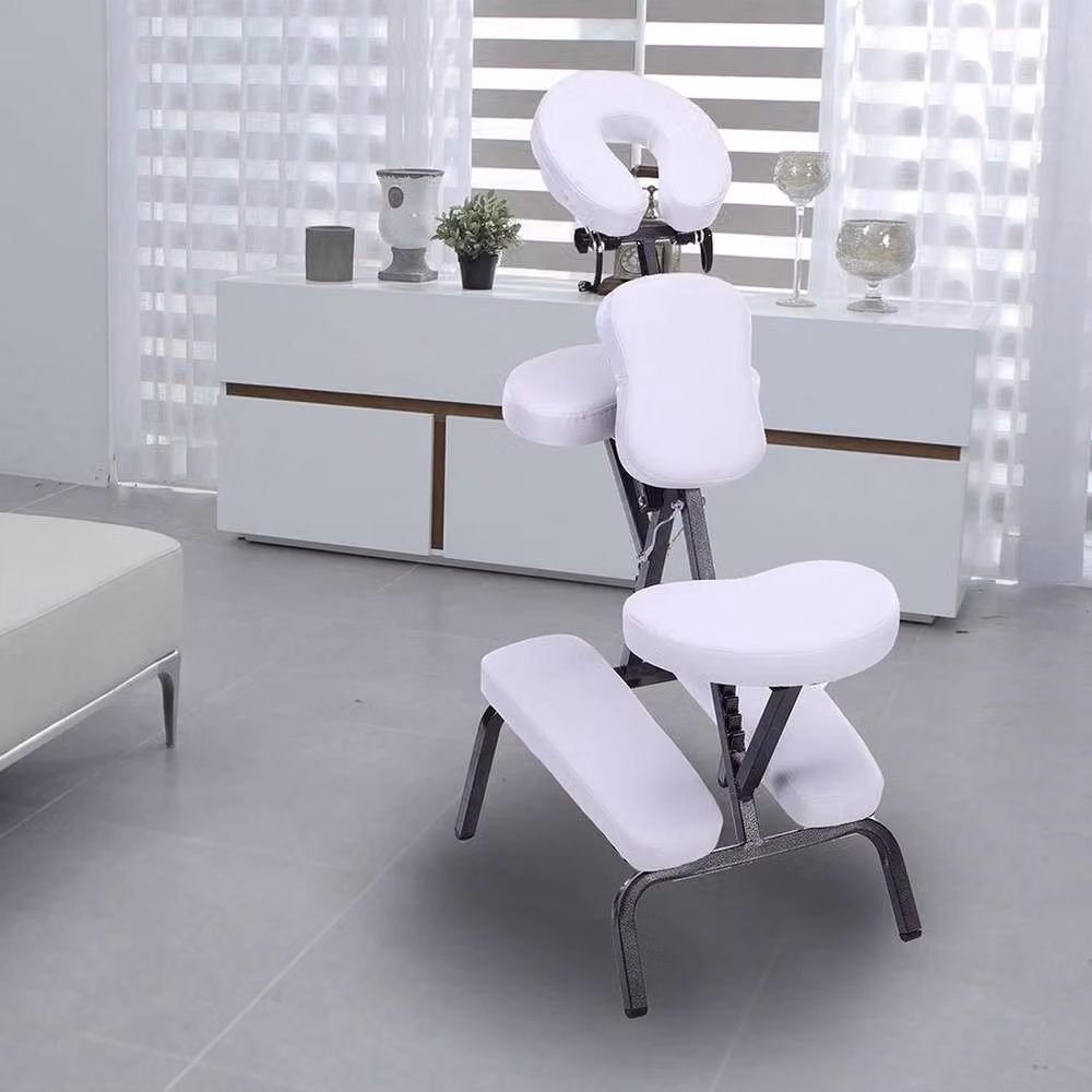 VOGREX Adjustable Foldable Beauty Massage Chair in White with Armrests and Synthetic Leather – 2
