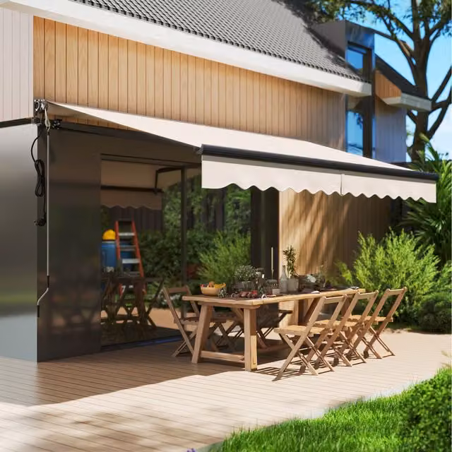Outsunny Electric Retractable Awning with Aluminium Frame and Polyester Fabric, Beige, W: 350 cm, D: 290 cm, H: 150 cm
