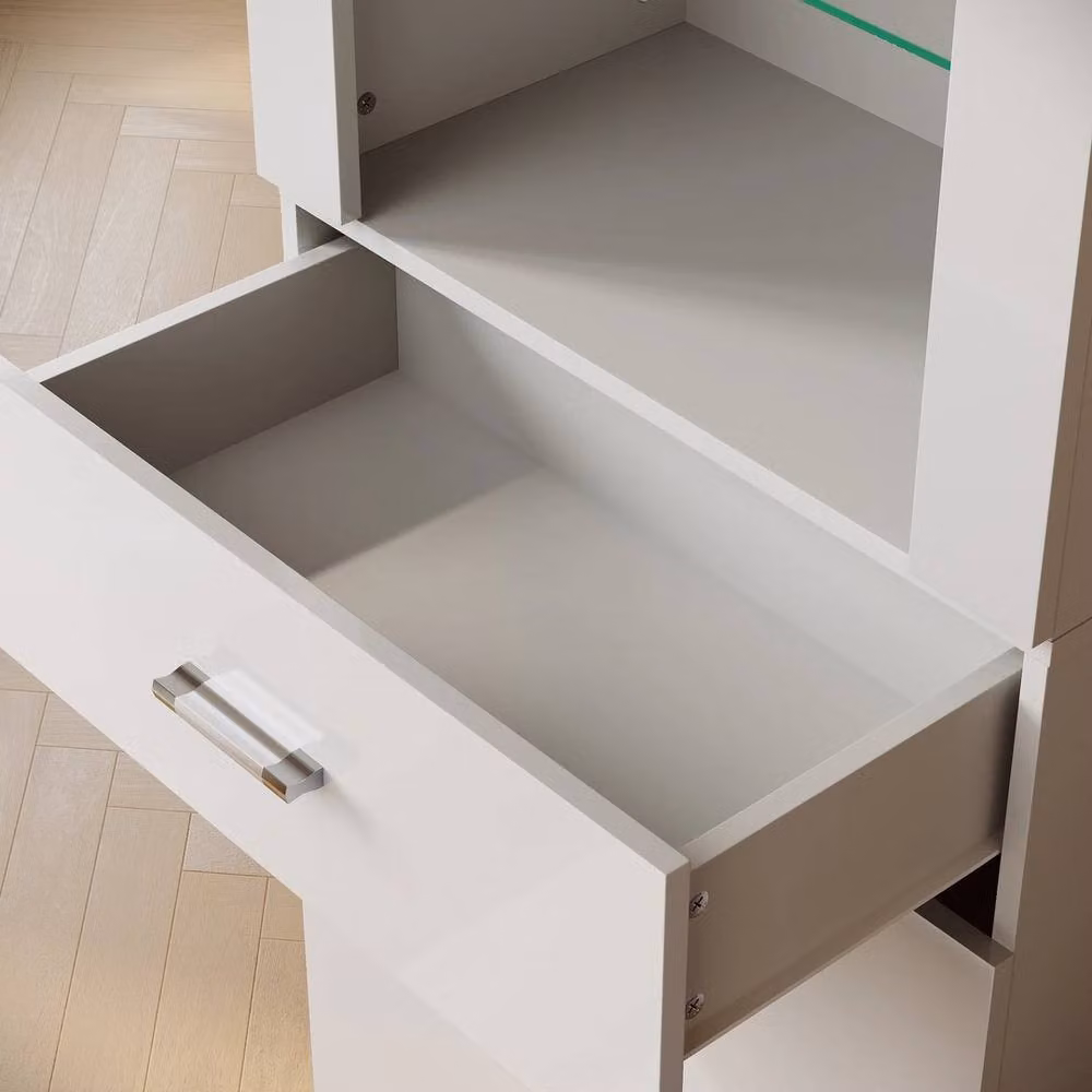 FLAVORA Modern High Gloss White Display Cabinet with Glass Doors and Internal Shelves, H 165 x W 35 x D 35 cm – 2