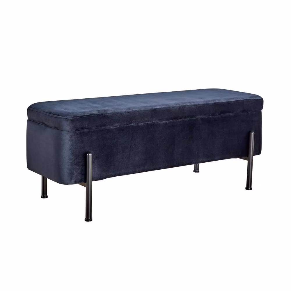Home Source Black Boucle Velvet Storage Ottoman Seat with Metal Legs – 5