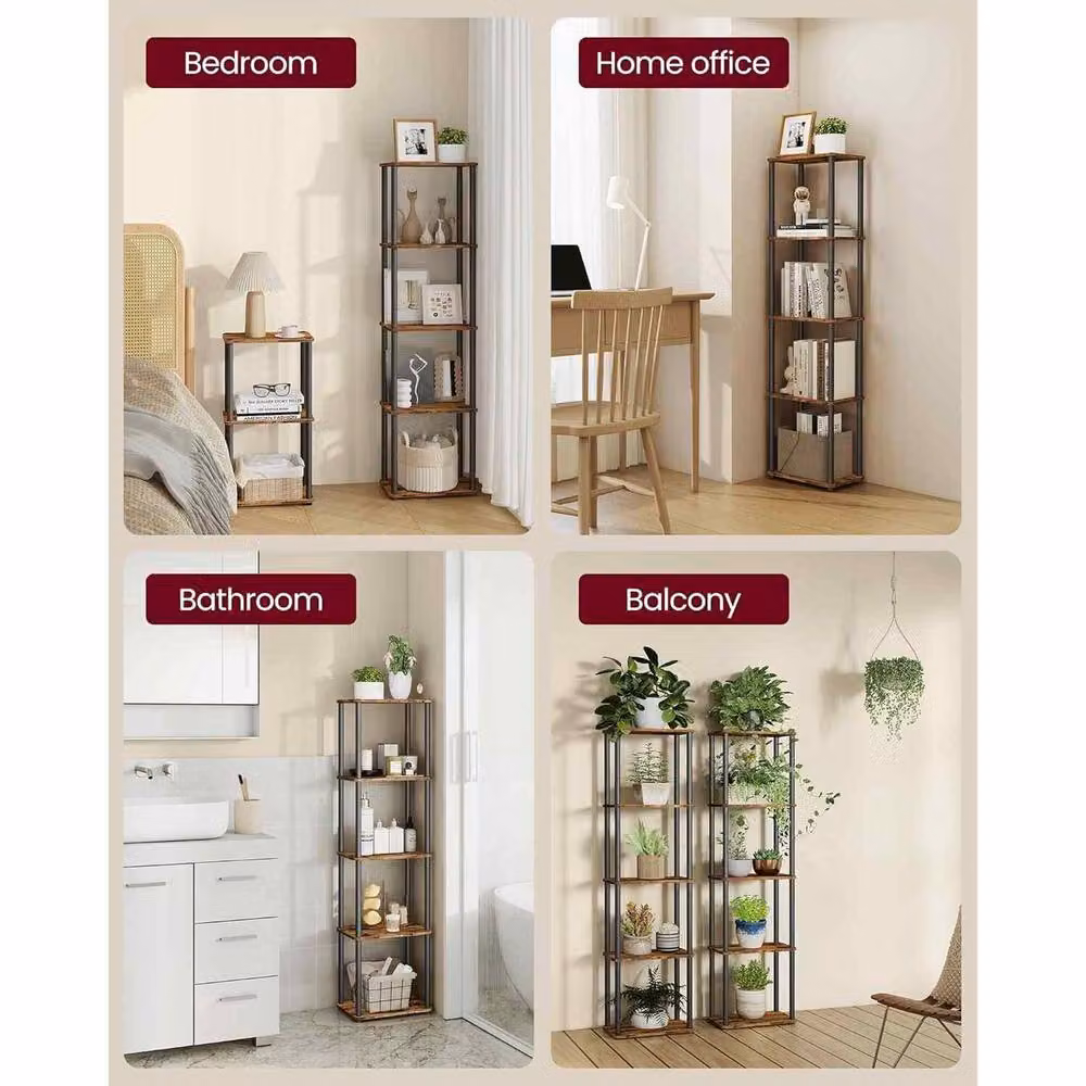 The Bazaarist 5 Tier Metal Storage Shelf in Brown and Black – 3