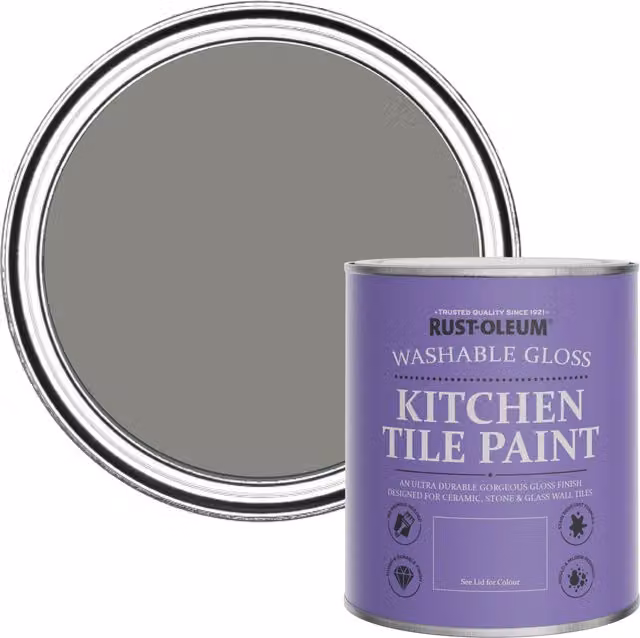 Rust-Oleum Art School Kitchen Tile Paint in Grey Gloss Finish, 0.75 l