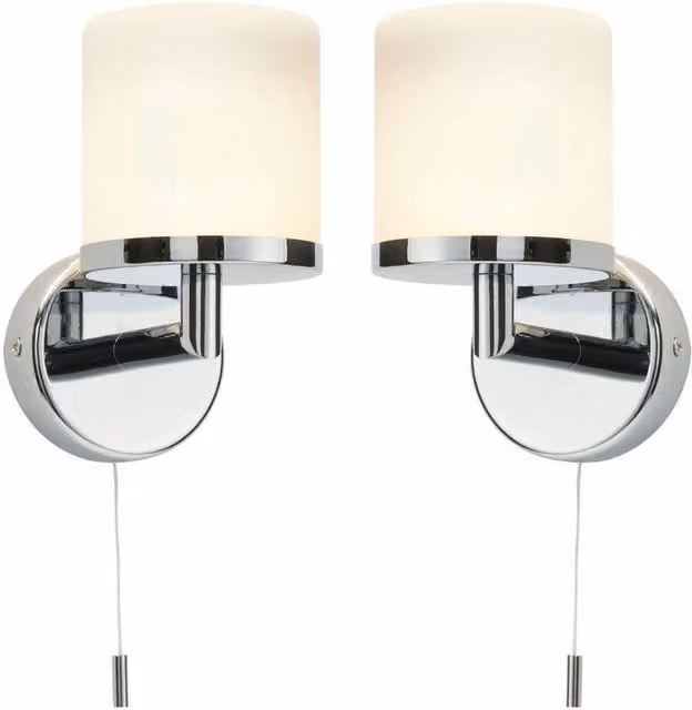 Loops 2 Pack Modern Round Chrome Bathroom Wall Light with Transparent Glass Diffuser IP44