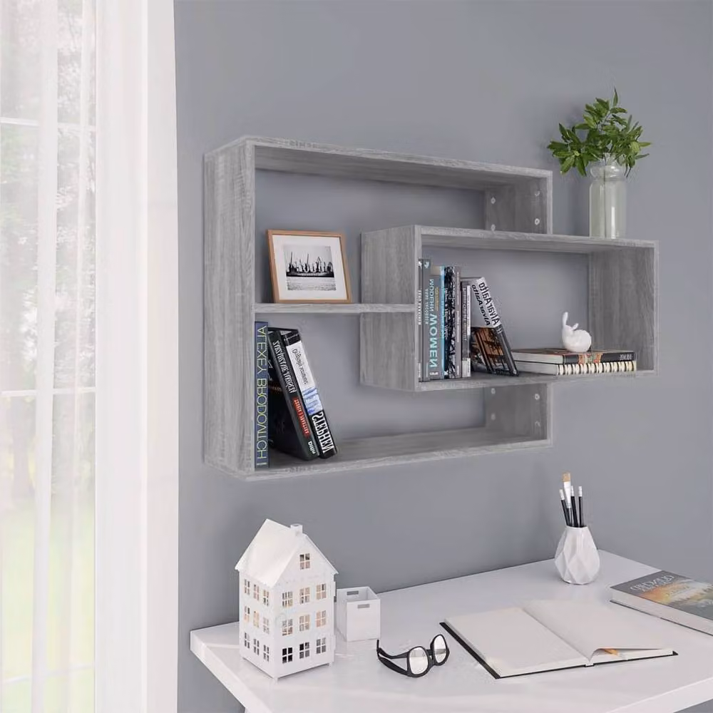 Berkfield Home Wall Mounted Shelf in Grey Sonoma, W: 104 cm, D: 20 cm, H: 58.5 cm – 2