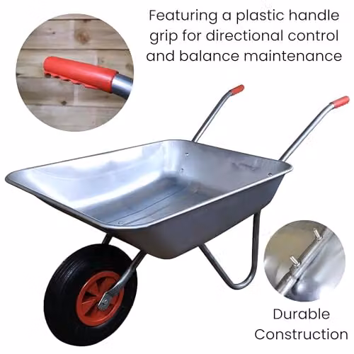Samuel Alexander Heavy Duty Galvanised Metal Garden Wheelbarrow with Pneumatic Tyre, Silver – 5