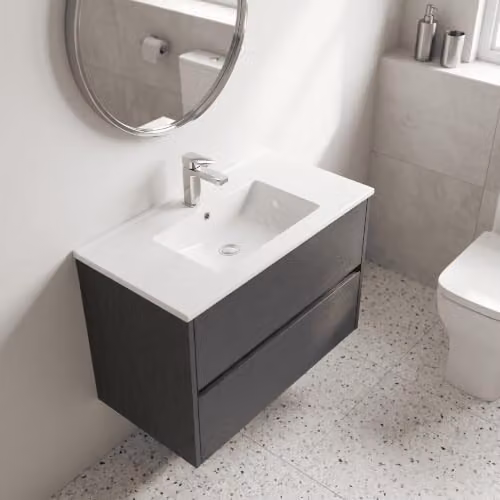 Balterley Modern Wall Hung 2 Drawer Vanity Unit with Basin in Matt Graphite Grey, W/D/H: 80 x 39 x 55.7 cm – 5
