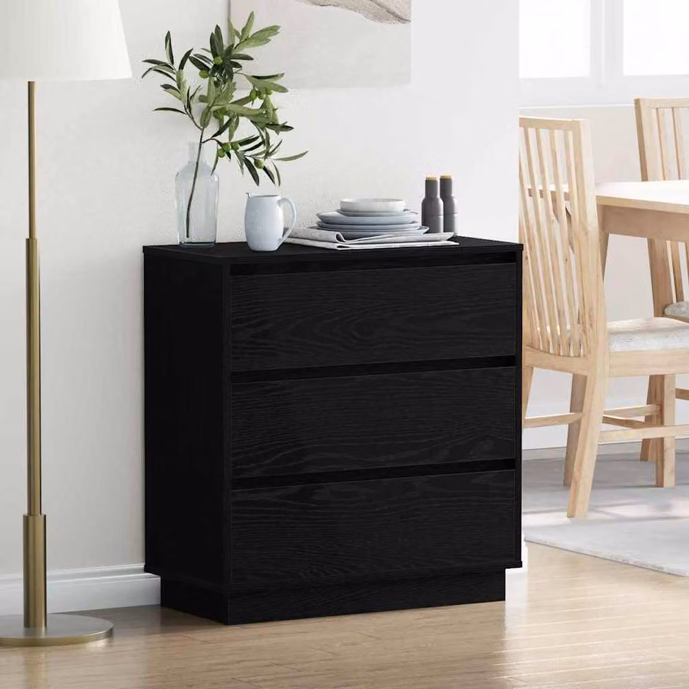 Berkfield Home Modern Bedside Cabinet with Integrated LED in Black Oak, W/D/H: 34.5 x 34.5 x 75 cm – 2