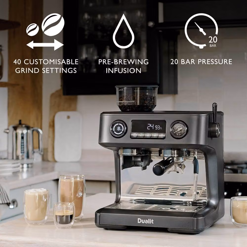 Dualit Espressivo Pro Espresso Coffee Machine with Built-In Burr Grinder in Grey – 2