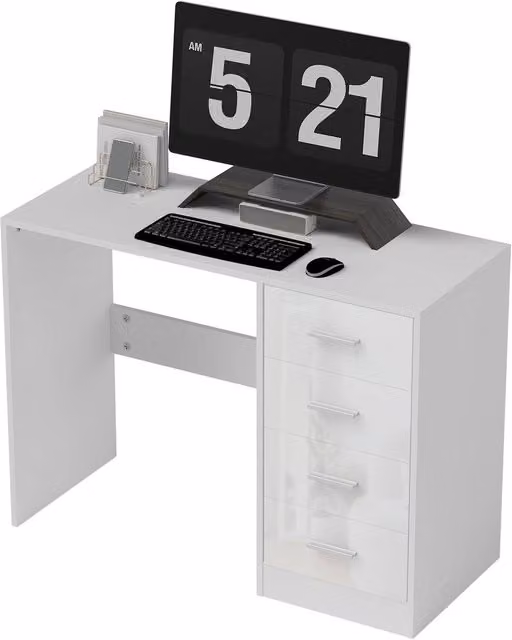 HOMCOM Modern Glossy White Computer Writing Desk with Drawer Unit