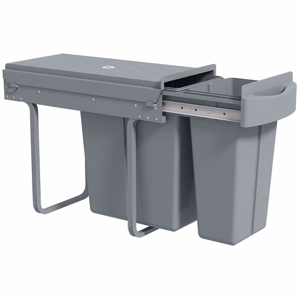 HOMCOM Under-Sink Kitchen Trash Bin with 2 Removable Inner Buckets, Grey – 2