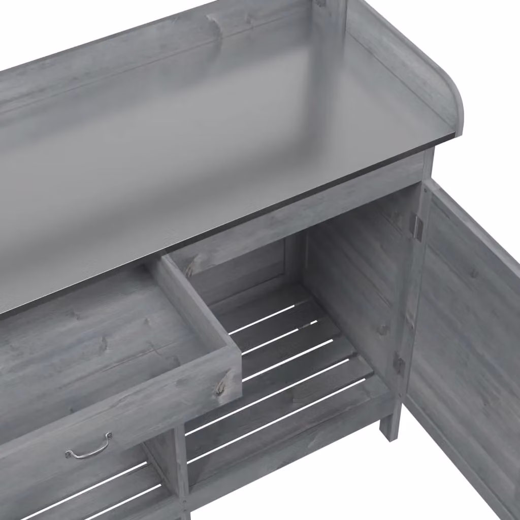 Berkfield Home Potting Table with Cabinet in Grey, Solid Wood and Metal, W/D/H: 110.5 x 45 x 124.5 cm – 5