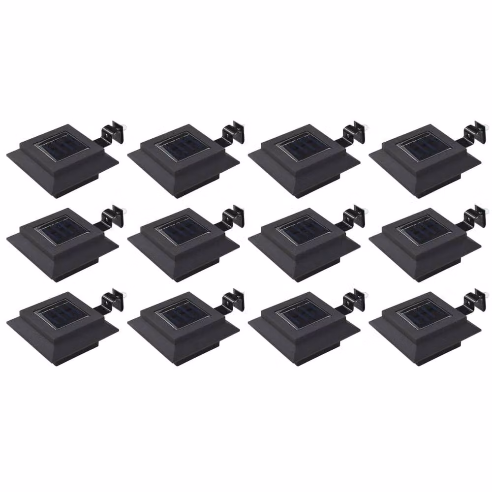 Berkfield Home Set of 12 Black Square Solar LED Outdoor Garden Lamps with Dusk Sensor, W/D/H: 12 x 12 x 12 cm – 2