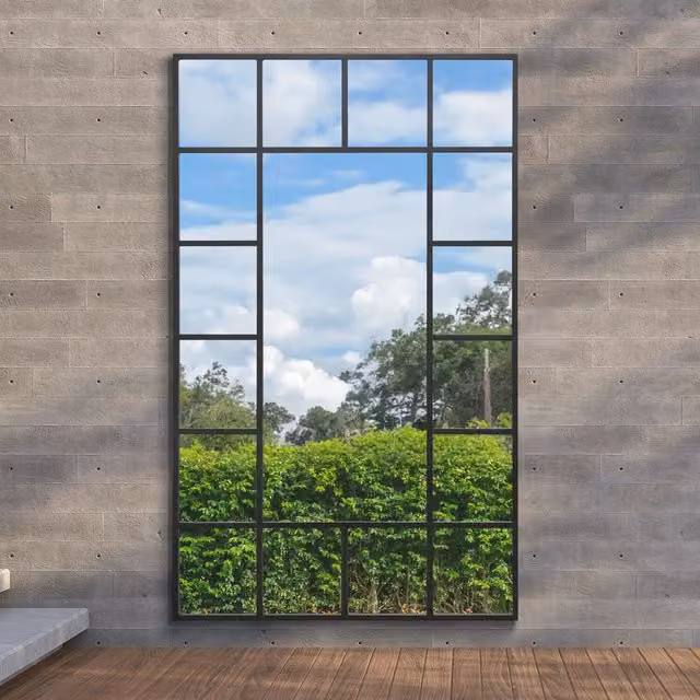 MirrorOutlet Modern Rectangular Outdoor Wall Garden Mirror in Black, Height: 180 cm