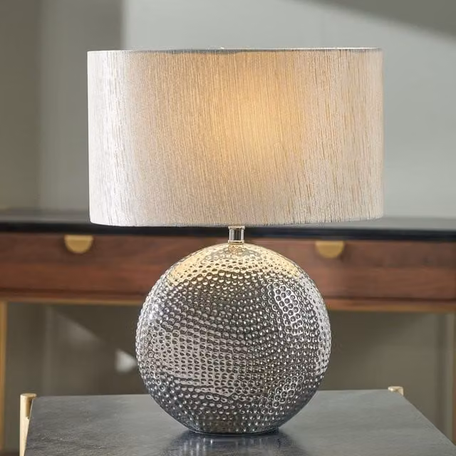 Ruma Grey and Silver Textured Ceramic Table Lamp with Dot Pattern – 1