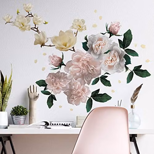 WALPLUS White Magnolia and Roses Wall Stickers, W 207 cm x H 151 cm, Removable Floral Wall Decals – 2