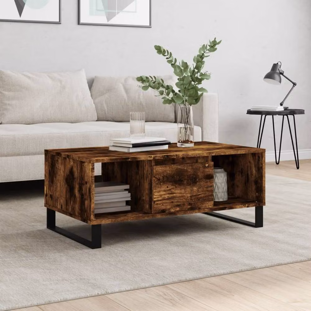 Berkfield Home Modern Rectangular Coffee Table in Smoked Oak Brown, W: 90 cm, D: 50 cm, H: 36.5 cm – 2
