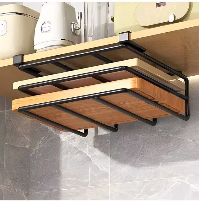 Living and Home 2-Slot Hanging Under Cabinet Cutting Board Rack, Black, W: 26 cm, D: 25 cm, H: 6 cm – 1