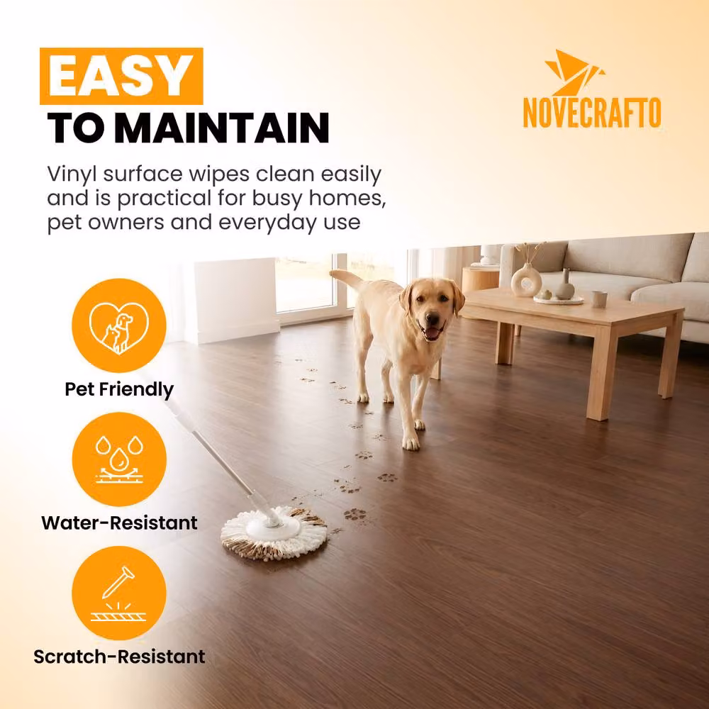 Novecrafto Self Adhesive Wood Look Vinyl Floor Planks, Pack of 10, Dark Brown, W: 91.4 cm, D: 15.2 cm – 4