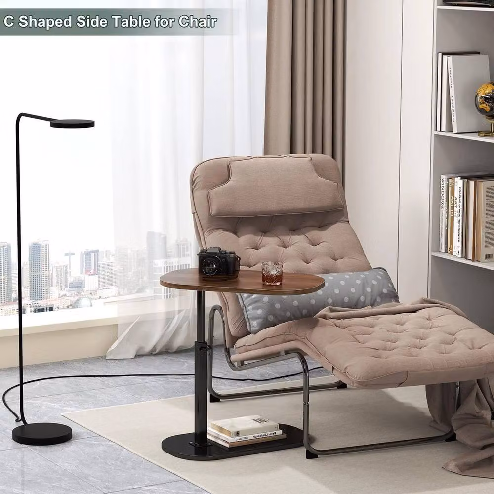 FORGEVIO C Shaped Side Table with Adjustable Height and 360 Degree Swivel Top in Brown – 4