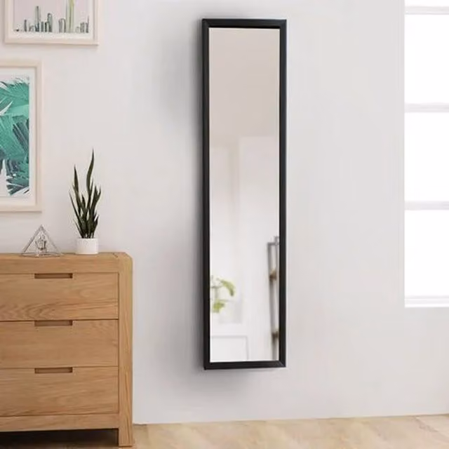 Livingandhome Full Length Rectangular Wall Mirror with Black Wooden Frame