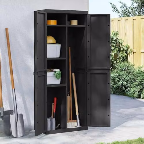 vidaXL Outdoor Storage Cabinet in Black Plastic with Internal Shelves and Lock, W/D/H: 65 x 37 x 165 cm – 2