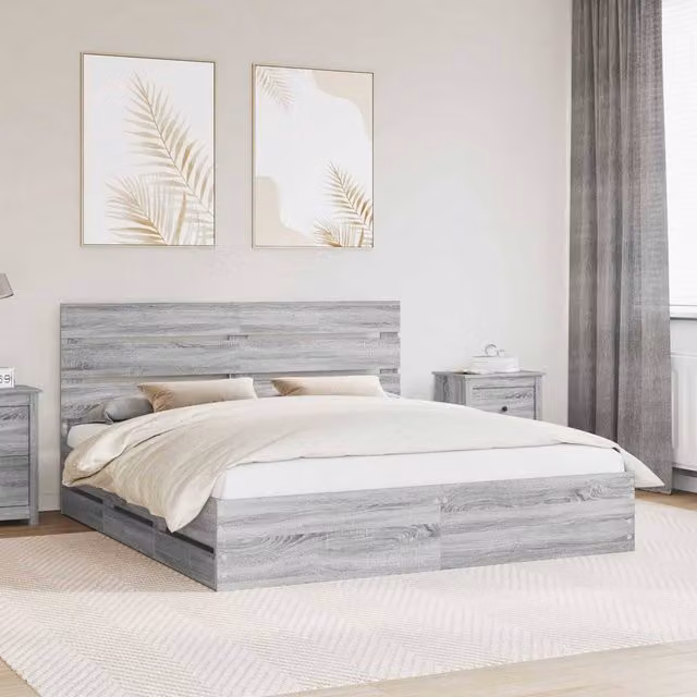 Berkfield Home Modern Bed Frame with Drawers in Grey Sonoma, Engineered Wood, W/D/H: 200 x 200 cm