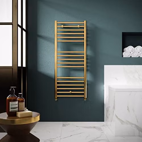 nuie Lorica Round Straight Towel Radiator, Brushed Brass, H 120 cm x W 50 cm x D 3 cm – 2