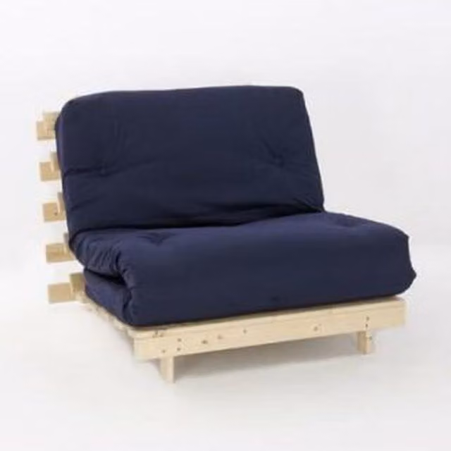 Comfy Living Blue Fabric Futon Sofa Bed with Solid Pine Wood Frame, W/D/H: 90 x 190 cm