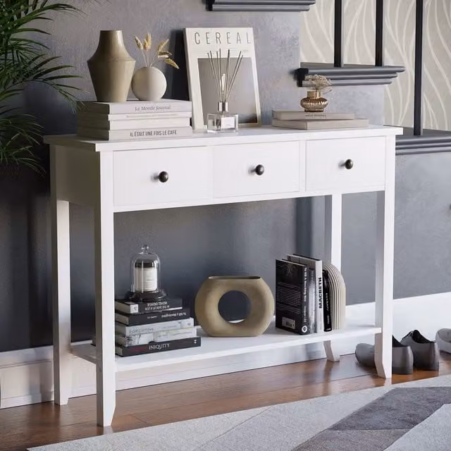 Vida Designs White 3 Drawer Wood Console Table